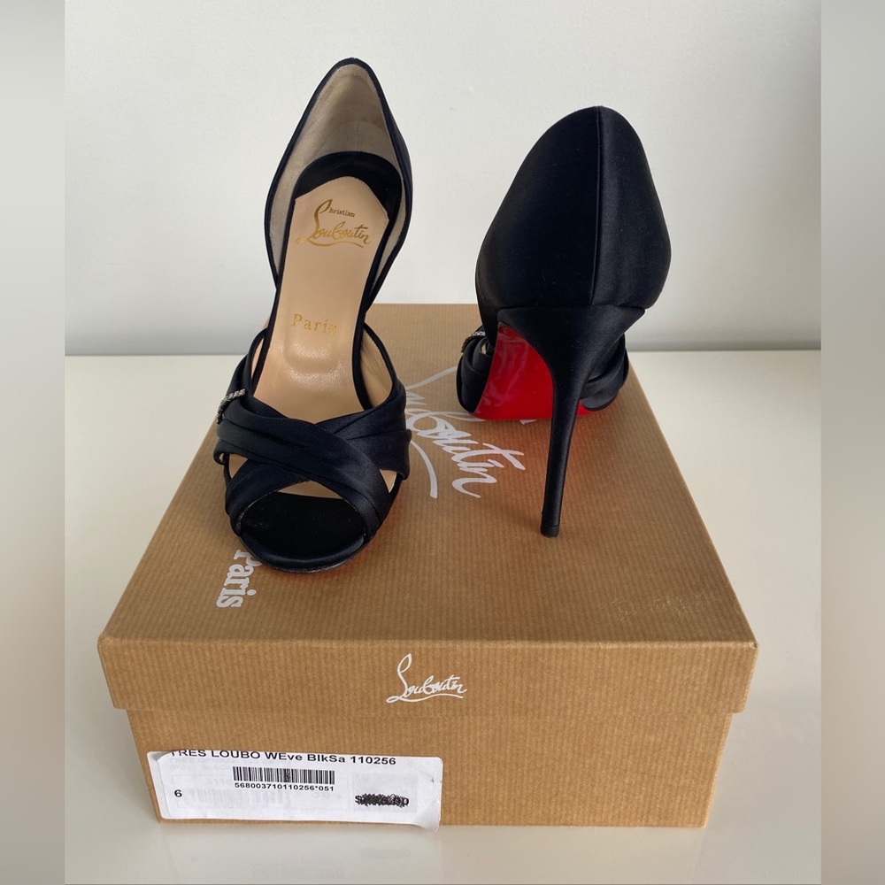 Christian Louboutin Black Satin Tres Ophrah 100 Stiletto Heels Pumps size 36 - Picture 3 of 17